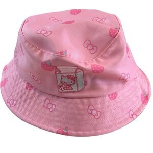 Hello Kitty, pink strawberries, bucket hat